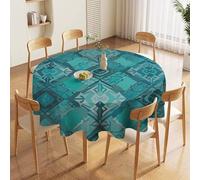 JTKBNVM Round Tablecloth 70 Inch | Stain Wrinkle Resistant Teal Blue Pattern Table Cloth for Dining Kitchen Tables Washable Table Cover for Wedding Party Banquet Decoration