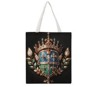 JTKBNVM Royal Flower And Crown Tiara Canvas Tote Bag with Handles Reversible Reusable Grocery Bags Foldable Carry on Tote Purse Casual Everyday Shoulder Handbag for Shopping Work Beach Market