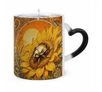 JTKBNVM Scarab Sunflower Color Changing Coffee Mug 11oz Magic Ceramic Cup with Heat Sensitive Design Novelty Black to White Transformation Mug for Halloween Christmas Gifts Women Men