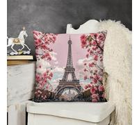 JTKBNVM Short Plush Throw Pillow Covers 12x12 Soft Decorative Cushion Cases with Double-Sided Paris Street Eiffel Tower Print Invisible Zipper for Sofa Couch Chair Bedroom Living Room Car Decor