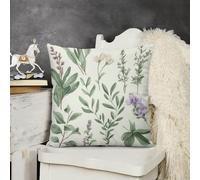 JTKBNVM Short Plush Throw Pillow Covers 16x16 Soft Decorative Cushion Cases with Double-Sided Green Flower Herb Sage Leaves Print Invisible Zipper for Sofa Couch Chair Bedroom Living Room Car Decor