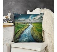 JTKBNVM Short Plush Throw Pillow Covers 16x16 Soft Decorative Cushion Cases with Double-Sided Through Green Fields Print Invisible Zipper for Sofa Couch Chair Bedroom Living Room Car Decor