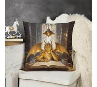 JTKBNVM Short Plush Throw Pillow Covers 18x18 Soft Decorative Cushion Cases with Double-Sided Reading Book Retro Dragon Print Invisible Zipper for Sofa Couch Chair Bedroom Living Room Car Decor