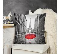 JTKBNVM Short Plush Throw Pillow Covers 20x20 Soft Decorative Cushion Cases with Double-Sided Eiffel Tower Paris Red Umbrella Print Invisible Zipper for Sofa Couch Chair Bedroom Living Room Car Decor