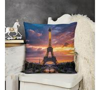 JTKBNVM Short Plush Throw Pillow Covers 22x22 Soft Decorative Cushion Cases with Double-Sided Beautiful Eiffel Tower Paris Print Invisible Zipper for Sofa Couch Chair Bedroom Living Room Car Decor