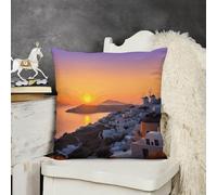 JTKBNVM Short Plush Throw Pillow Covers 24x24 Soft Decorative Cushion Cases with Double-Sided Greece Island Sunset Landscape Print Invisible Zipper for Sofa Couch Chair Bedroom Living Room Car Decor
