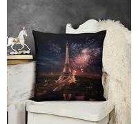 JTKBNVM Short Plush Throw Pillow Covers 26x26 Soft Decorative Cushion Cases with Double-Sided Eiffel Tower Fireworks Print Invisible Zipper for Sofa Couch Chair Bedroom Living Room Car Decor