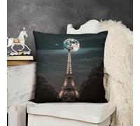 JTKBNVM Short Plush Throw Pillow Covers 26x26 Soft Decorative Cushion Cases with Double-Sided Full Moon Paris Eiffel Tower Print Invisible Zipper for Sofa Couch Chair Bedroom Living Room Car Decor