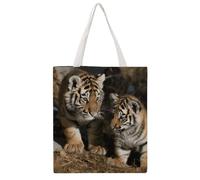 JTKBNVM Siberian Tiger Canvas Tote Bag with Handles Reversible Reusable | Eco-Friendly
