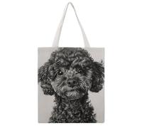 JTKBNVM Small Black Dog Canvas Tote Bag with Handles Reversible Reusable Grocery Bags Foldable Carry on Tote Purse Casual Everyday Shoulder Handbag for Shopping Work Beach Market