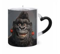 JTKBNVM Smiling Gorilla Color Changing Coffee Mug 11oz Magic Ceramic Cup with Heat Sensitive Design Novelty Black to White Transformation Mug for Halloween Christmas Gifts Women Men