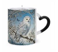 JTKBNVM Snowy Owl Cornus Color Changing Coffee Mug 11oz Magic Ceramic Cup with Heat Sensitive Design Novelty Black to White Transformation Mug for Halloween Christmas Gifts Women Men