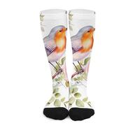 JTKBNVM Socks for Women Men Floral Print Watercolor Robin Bird Cotton Sock Breathable Boot Socks Warm Calf Socks for Hiking Work Crew Socks Thin Casual Long Socks, Style, One Size