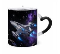 JTKBNVM Spaceship Voyage Color Changing Coffee Mug 11oz Magic Ceramic Cup with Heat Sensitive Design Novelty Black to White Transformation Mug for Halloween Christmas Gifts Women Men