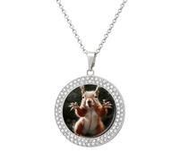 JTKBNVM Squirrel Funny Animal Diamond Necklaces for Women 20" Chain Couple Necklace Personalized Memorial Pendant Jewelry Keepsake Birthday Anniversary Valentines Day Gift for Girlfriend Mom, One size