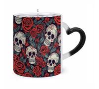 JTKBNVM Sugar Skulls And Roses Color Changing Coffee Mug 11oz Magic Ceramic Cup with Heat Sensitive Design Novelty Black to White Transformation Mug for Halloween Christmas Gifts Women Men