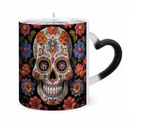 JTKBNVM Sugar Skulls Color Changing Coffee Mug 11oz Magic Ceramic Cup with Heat Sensitive Design Novelty Black to White Transformation Mug for Halloween Christmas Gifts Women Men