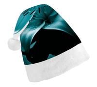 JTKBNVM Teal Lily Santa Hat Christmas Hats with Comfort Lining & Plush Brim Xmas Hat Cap for Holiday Festive Party Favors