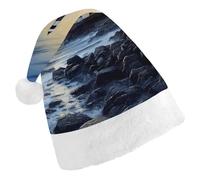 JTKBNVM The Seaside Lighthouse Santa Hat Christmas Hats with Comfort Lining & Plush Brim Xmas Hat Cap for Holiday Festive Party Favors