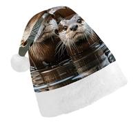 JTKBNVM Three Brown Otters Santa Hat Christmas Hats with Comfort Lining & Plush Brim Xmas Hat Cap for Holiday Festive Party Favors