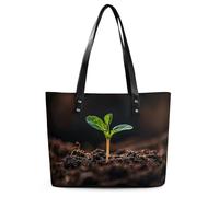 JTKBNVM Travel A Seedling Sprouts Tote Bags for Women with Zipper, Leather Tote Purse Handbags, Casual Totes for Work Beach Shopping