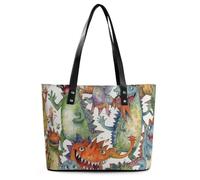 JTKBNVM Travel Colorful Monsters Tote Bags for Women with Zipper, Leather Tote Purse Handbags, Casual Totes for Work Beach Shopping