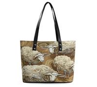 JTKBNVM Travel Four Brown Sheep Tote Bags for Women with Zipper, Leather Tote Purse Handbags, Casual Totes for Work Beach Shopping
