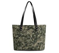 JTKBNVM Travel Military Woods Camouflage Tote Bags for Women with Zipper, Leather Tote Purse Handbags, Casual Totes for Work Beach Shopping