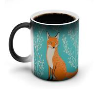 JTKBNVM Turquoise And Fox Color Changing Coffee Mug 11oz Magic Ceramic Cup with Heat Sensitive Design Novelty Black to White Transformation Mug for Halloween Christmas Gifts Women Men