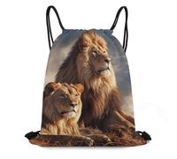 JTKBNVM Two Lions Drawstring Backpack 420D Oxford Waterproof Sport Gym Bag Cinch Sack for Basketball Yoga Beach