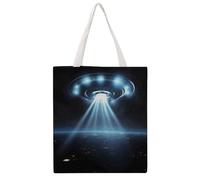 JTKBNVM UFO Spaceship Canvas Tote Bag with Handles Reversible Reusable Grocery Bags Foldable Carry on Tote Purse Casual Everyday Shoulder Handbag for Shopping Work Beach Market