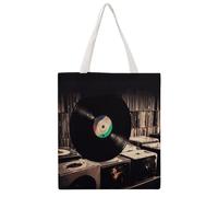 JTKBNVM Vinyl Records Canvas Tote Bag with Handles Reversible Reusable Grocery Bags Foldable Carry on Tote Purse Casual Everyday Shoulder Handbag for Shopping Work Beach Market