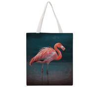 JTKBNVM Vivid Flamingo Canvas Tote Bag with Handles Reversible Reusable Grocery Bags Foldable Carry on Tote Purse Casual Everyday Shoulder Handbag for Shopping Work Beach Market