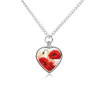 JTKBNVM Vivid Poppy Flowers Pet Cremation Jewelry for Ashes Waterproof Urn Necklace with Filling Kit Heart Pendant Ash Necklace Memorial Keepsake Jewelry Custom Sympathy Gift for Dog Cat Human Ashes
