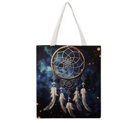 JTKBNVM White Fantasy Dream Catcher Canvas Tote Bag with Handles Reversible Reusable Grocery Bags Foldable Carry on Tote Purse Casual Everyday Shoulder Handbag for Shopping Work Beach Market