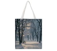 JTKBNVM Winter Snow Falling in The Park Canvas Tote Bag with Handles Reversible Reusable Grocery Bags Foldable Carry on Tote Purse Casual Everyday Shoulder Handbag for Shopping Work Beach Market