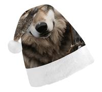 JTKBNVM Wolf In The Snow Santa Hat Christmas Hats with Comfort Lining & Plush Brim Xmas Hat Cap for Holiday Festive Party Favors