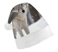 JTKBNVM Wolf in The Snow Santa Hat Christmas Hats with Comfort Lining & Plush Brim Xmas Hat Cap for Holiday Festive Party Favors
