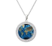 JTKBNVM World Map Diamond Necklaces for Women 20" Chain Couple Necklace Personalized Memorial Pendant Jewelry Keepsake Birthday Anniversary Valentines Day Gift for Girlfriend Mom, One size, Zinc