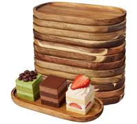 JTKDG 12 Pcs Acacia Wood Serving Trays, 25 x 12.5 cm Rectangular Wooden Serving Platter Charcuterie Boards Oval Wooden Plates for Serving Beverages Tea Plate Dessert Dinner Breakfast Plate