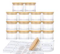 JTKDG 15 Pack 4 oz Clear Candle Jars with Bamboo Lids, Thick Glass Empty Candle Containers Bulk, Wide Mouth Candle Tins with Sticky Warning Labels for Making Candle