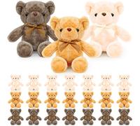 JTKDG 24 Pcs Small Teddy Bears Bulk, 30cm/12 Inch Bear Plush Teddys with Bow Tie Cute Soft Bear Stuffed Animals for Birthday Graduation Christmas Wedding Party Favor (White, Light Brown, Beige)