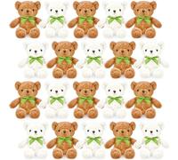 JTKDG 24 Pcs Small Teddy Bears Bulk Plush Stuffed Animals 25cm/10 Inch Cute Soft Stuffed Bear with Detachable Bows for Baby Shower Birthday Gift Party (Brown, White)