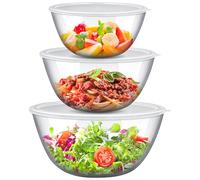 JTKDG 3 Pcs Glass Mixing Bowls with Lids, High Borosilicate Kitchen Nesting Bowl Large Salad Bowl Set for Food Storage Cooking Baking Prepping, Microwave and Dishwasher Oven Safe (1 QT, 2.7QT, 4.5QT)