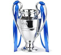 JTKDG Champion Trophy, Sports League Replica, 14cm Soccer Trophy Awards Cup Football Cup Fans Souvenir, Office Decoration Trophy, Chrome Plated Silver/Blue Ribbon