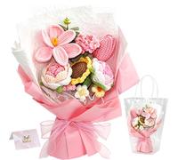 JTKDG Crochet Flower Bouquet, Handmade Knitted Artificial Flowers, Pink