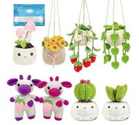 JTKDG Crochet Kit for Beginners with Step-by-Step Video Tutorials, 8Pcs Crochet Starter Kits for Adults Potted Hanging Plants Craft Kit with Yarn Sets for Home/Car Decoration