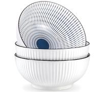 JTKDG Ramen Bowls Set of 3, Ceramic Noodle Bowls 1700ml Large Porcelain Soup Bowls Japanese Style Tableware Ramen Gift Se for Udon Pho Salad Pasta, Microwave & Dishwasher Safe (Striped Pattern)