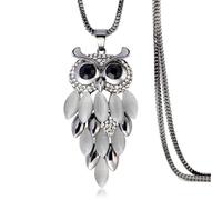 jtkhaweh Classic Autumn And Winter Minimalist Owl Versatile Clothing Necklace Pendant Sweater Chain For Women 活动猫头鹰枪黑