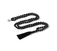 jtkhaweh Classic Black Onyx Beaded Knotted Necklace Stone Tassel Charm S-N0115